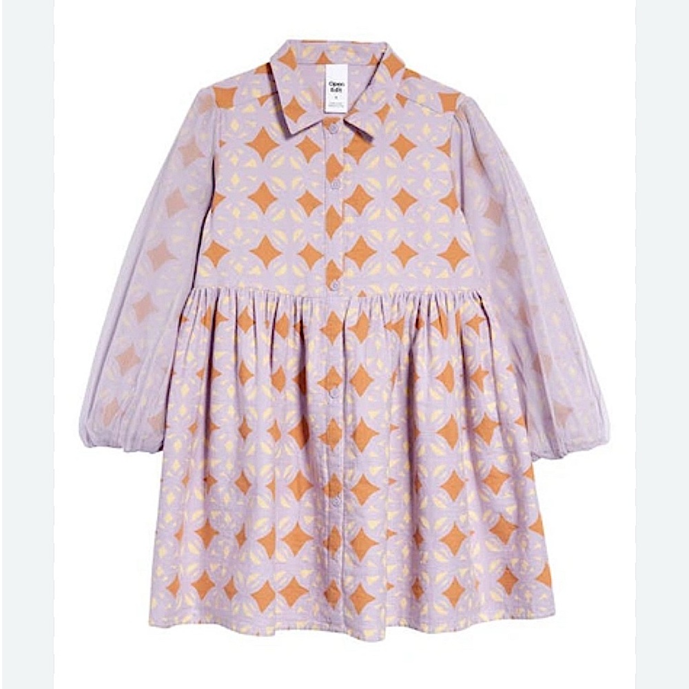 OPEN EDIT 100% COTTON LILAC CONTEMPORARY DRESS SIZE 8 GIRLS
